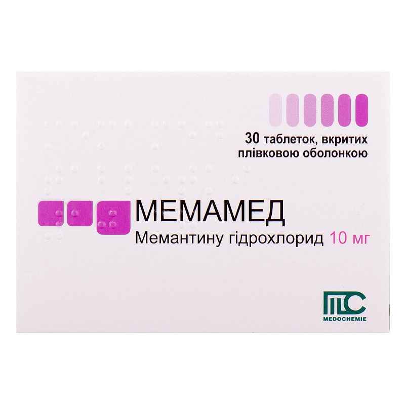 МЕМАМЕД® таблетки, вкриті плівковою оболонкою 10 мг, по 10 таблеток у блістері, по 3 блістери в картонній коробці